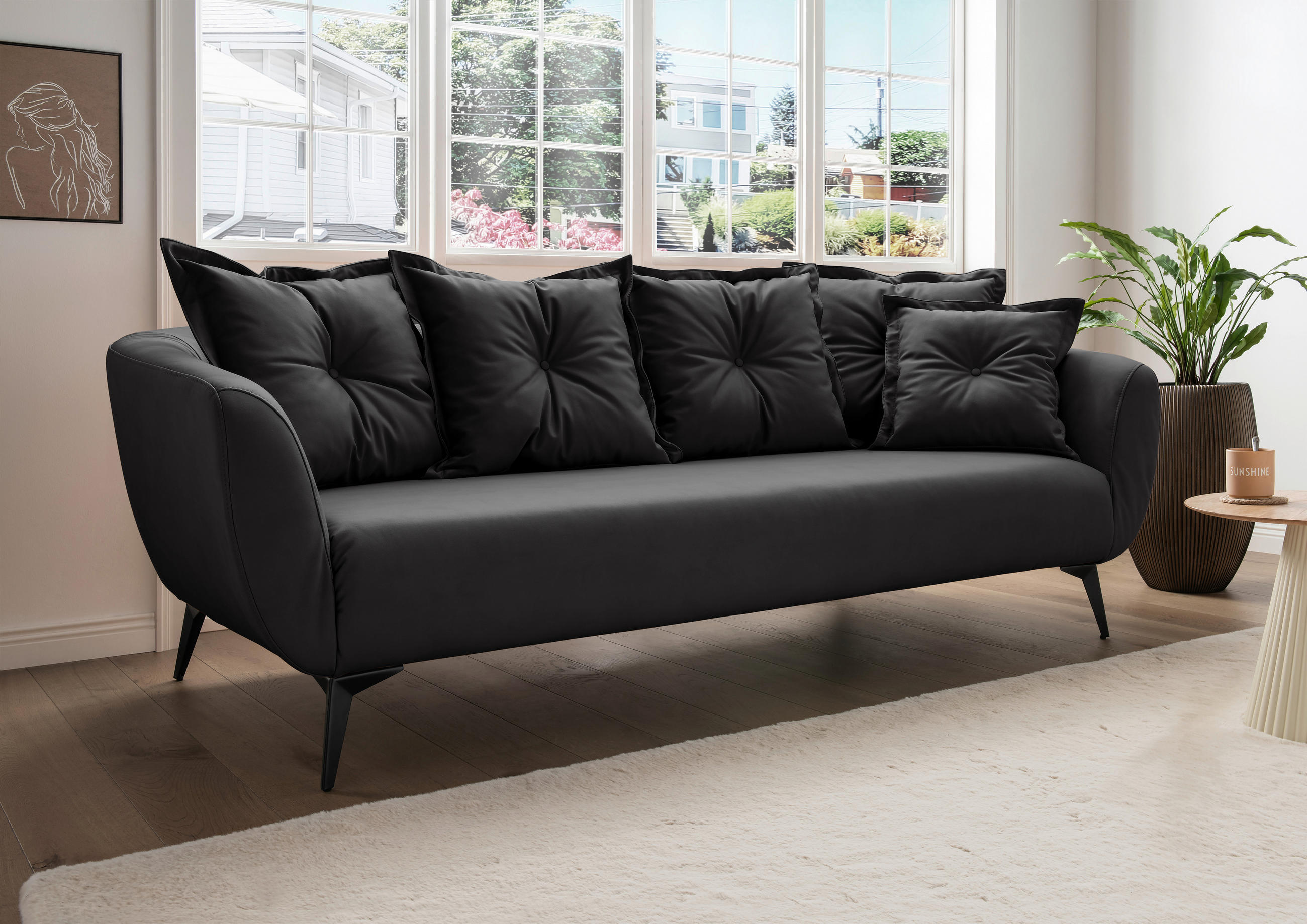 3-SITZER-SOFA Lederlook Schwarz  - Schwarz, MODERN, Textil/Metall (236/94/103cm) - Livetastic
