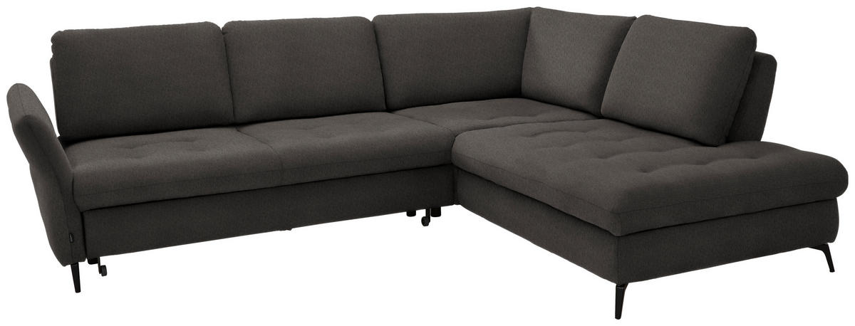 ECKSOFA Graubraun Chenille  - Graubraun/Schwarz, Natur, Textil/Metall (288/233cm) - Valnatura