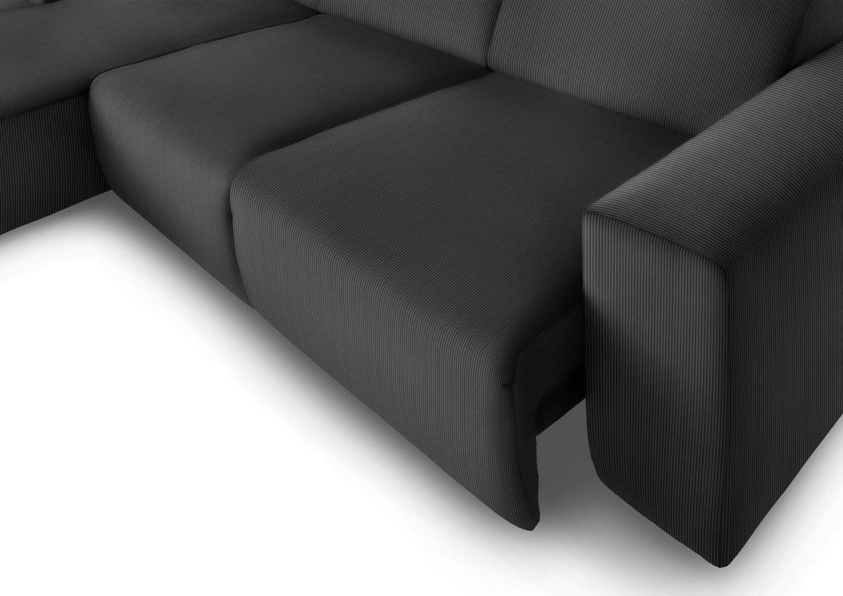 ECKSOFA in Feincord Anthrazit  - Anthrazit/Schwarz, Design, Kunststoff/Textil (174/302cm) - Beldomo Style
