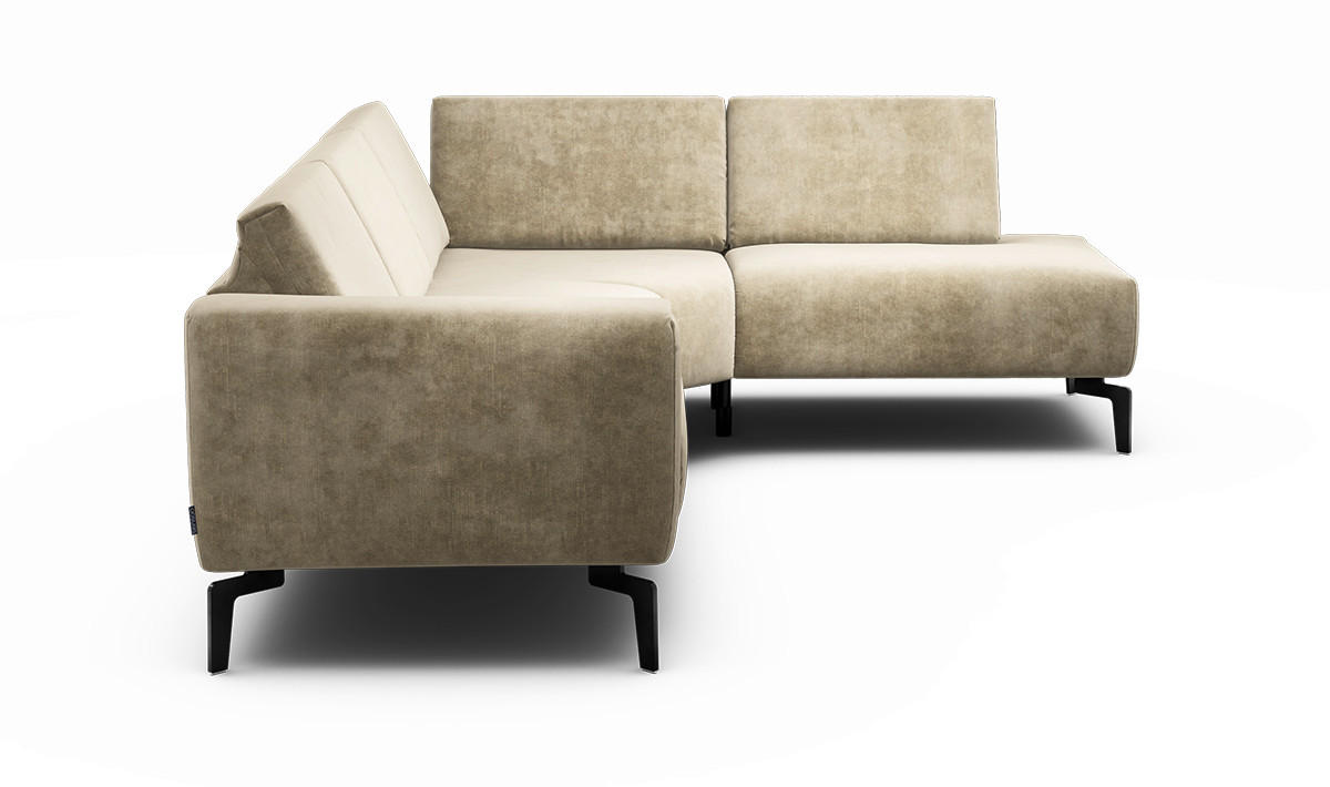 ECKSOFA Cosy Naturfarben Samt  - Schwarz/Naturfarben, Design, Textil/Metall (256/193cm) - SENSOO