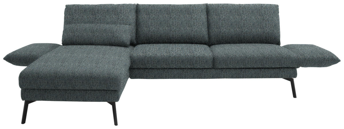 ECKSOFA in Flachgewebe Blaugrau  175/277 cm  - Blaugrau/Schwarz, Design, Textil/Metall (175/277cm) - Schöner Wohnen
