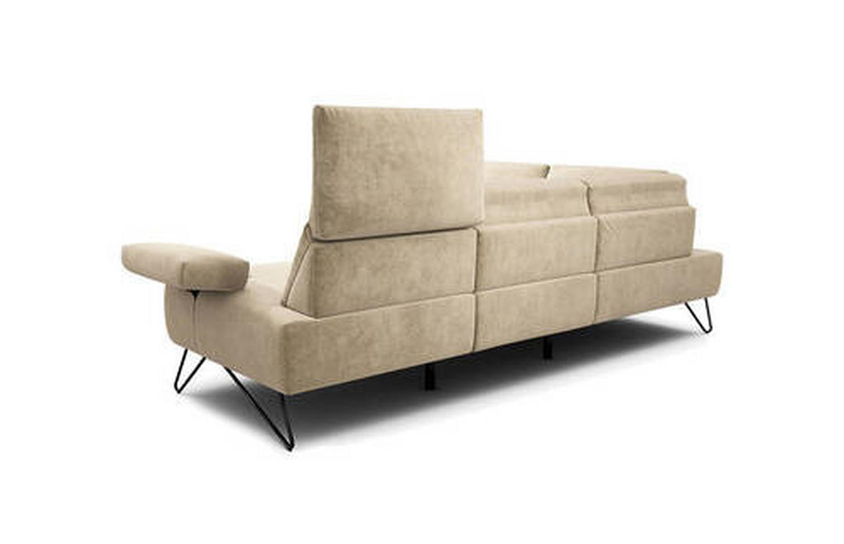 ECKSOFA in Samt Naturfarben  193/248-263 cm  - Schwarz/Naturfarben, Design, Textil/Metall (193/248-263cm) - SENSOO