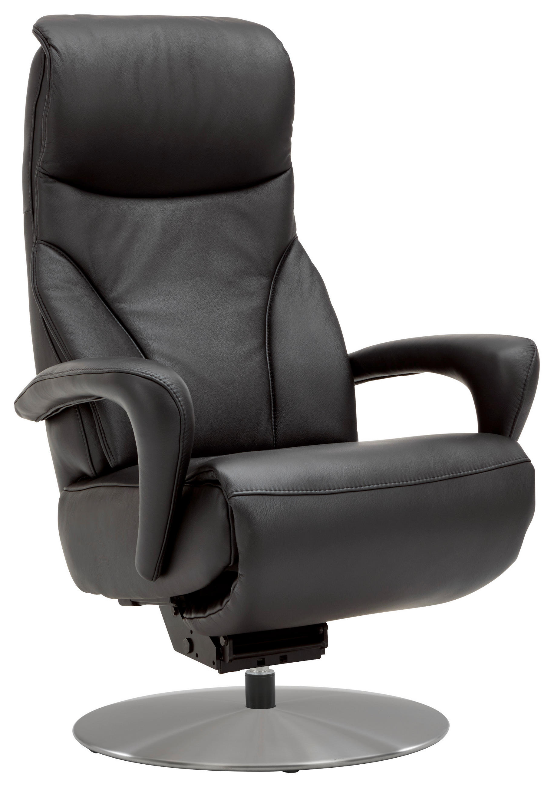 RELAXSESSEL Lenno Echtleder Nackenstütze, Relaxfunktion, Kopfteilverstellung, Aufstehhilfe    - Edelstahlfarben/Schwarz, Design, Leder/Metall (75/117/88cm) - Dieter Knoll