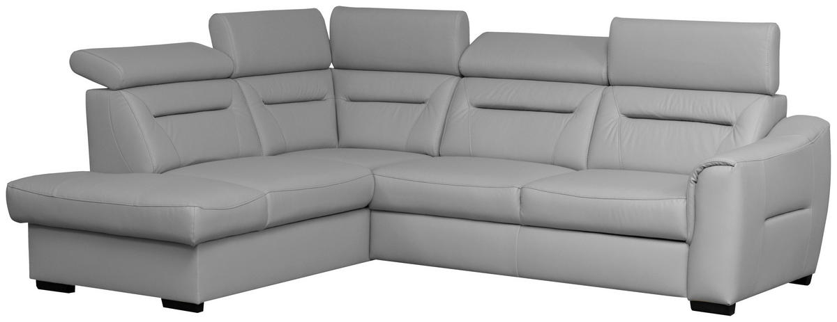 ECKSOFA  in Lederlook Echtleder Platinfarben  - Platinfarben/Wengefarben, Design, Leder/Holz (212/260cm) - Celina Home