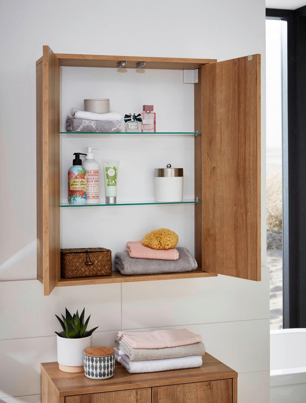 HÄNGESCHRANK 60/75/18,5 cm  - Eichefarben, MODERN, Glas/Holzwerkstoff (60/75/18,5cm) - MID.YOU