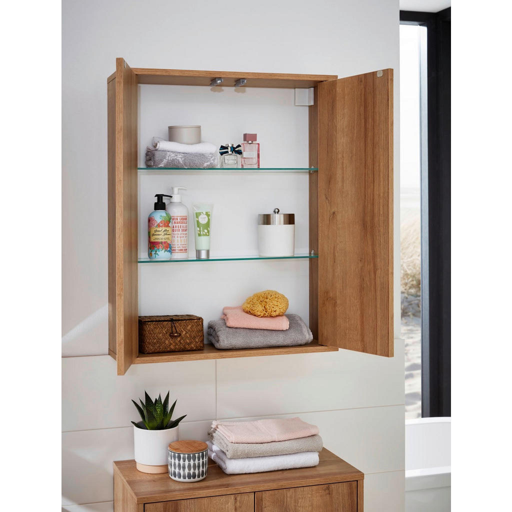 Thumbnail - Mid.you Hängeschrank, Eiche, Glas, 2 Fächer, 60x75x18.5 cm, Badezimmer, Badezimmerschränke, Hängeschränke