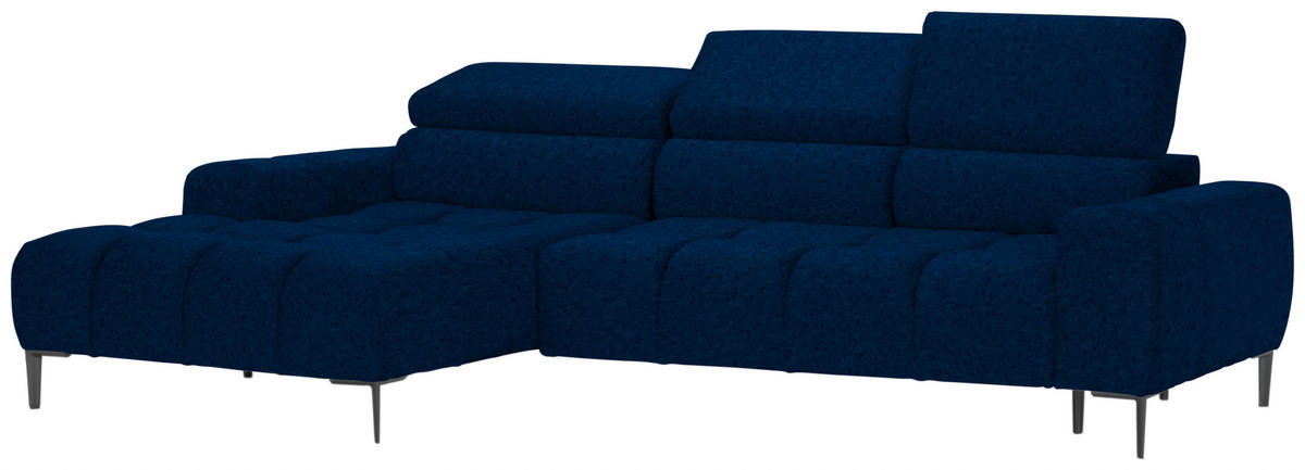 ECKSOFA in Samt, Webstoff Blau  - Blau/Schwarz, Design, Textil/Metall (177/270cm) - Welnova
