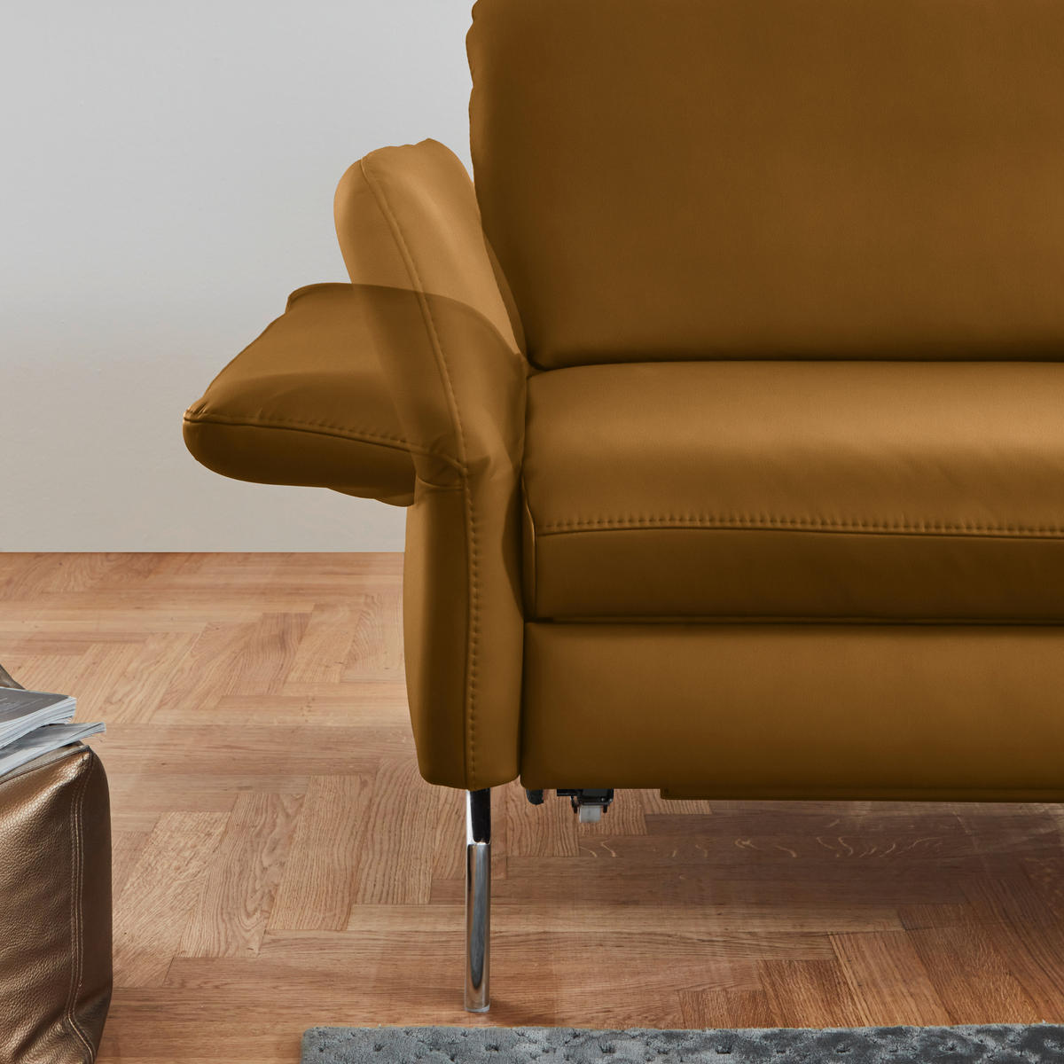 ECKSOFA in Echtleder Senfgelb  - Senfgelb/Alufarben, Konventionell, Leder/Metall (284/220cm) - Beldomo Premium