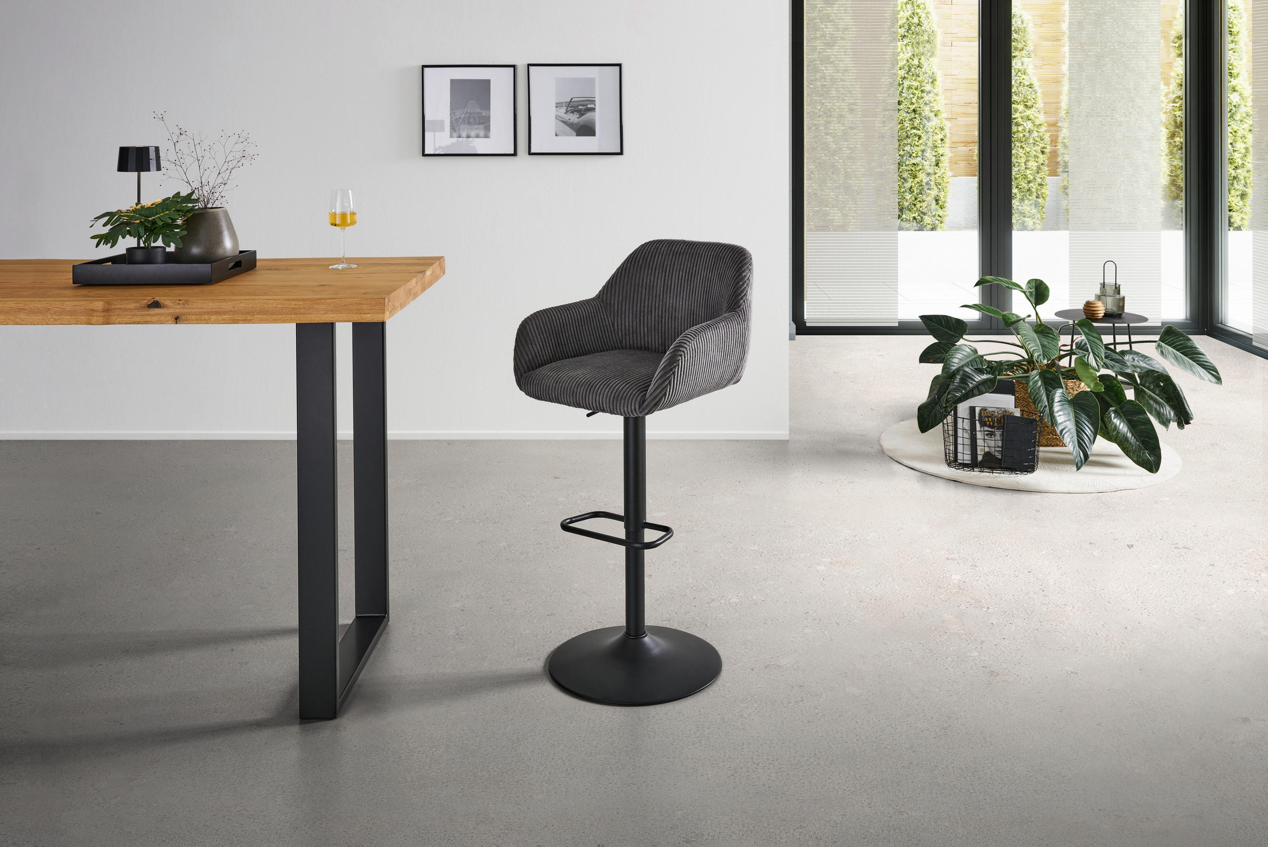 BARHOCKER Cord Grau, Schwarz Eisen inklusive Armlehnen  - Schwarz/Grau, LIFESTYLE, Textil/Metall (44/95-117/55cm) - Livetastic
