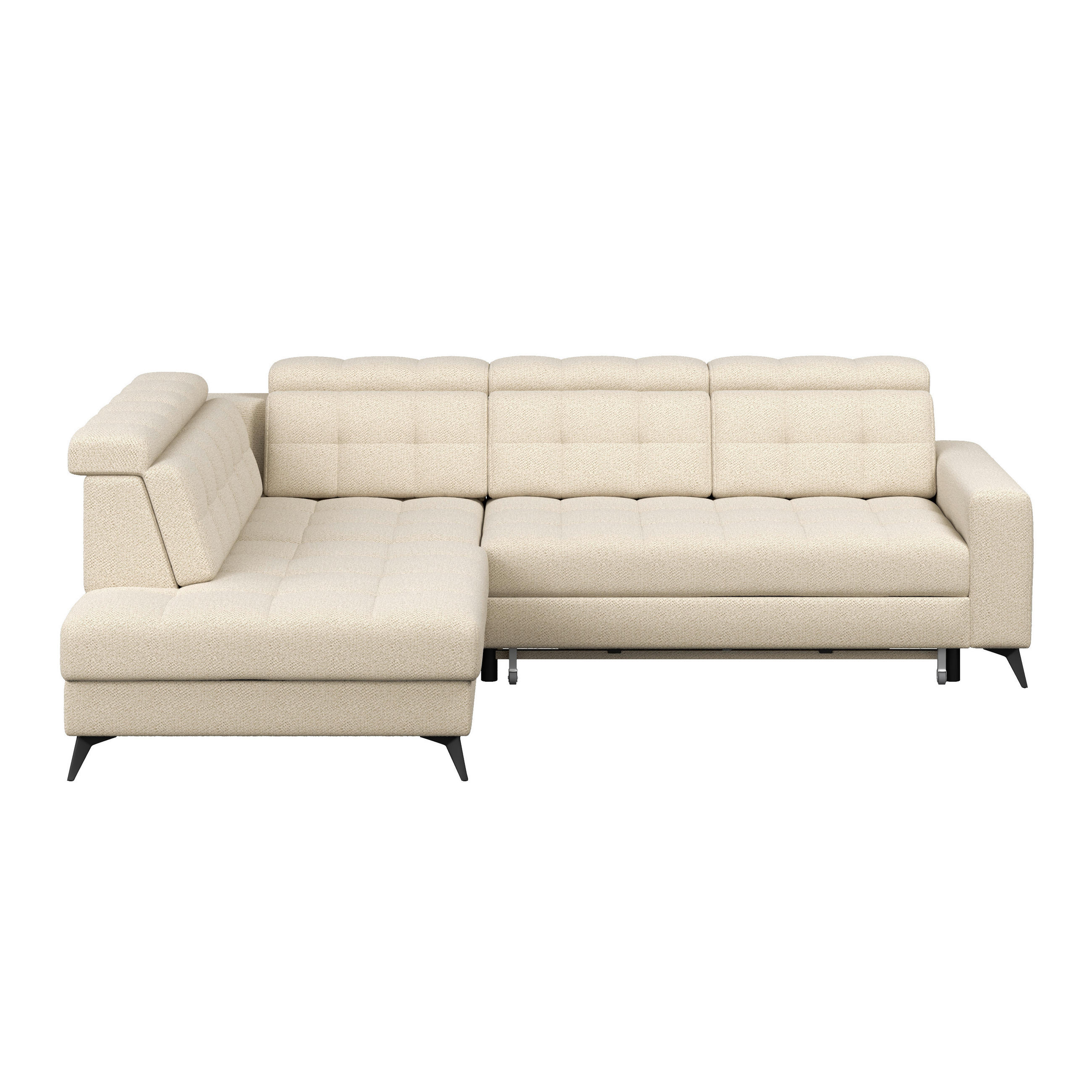 ECKSOFA BARLETTA NEW Beige Velours Bettkasten, Kopfteilverstellung, Sitztiefenverstellung, Liegefläche im Originalstoff  - Beige/Schwarz, ROMANTIK / LANDHAUS, Textil/Metall (228/289cm) - MID.YOU