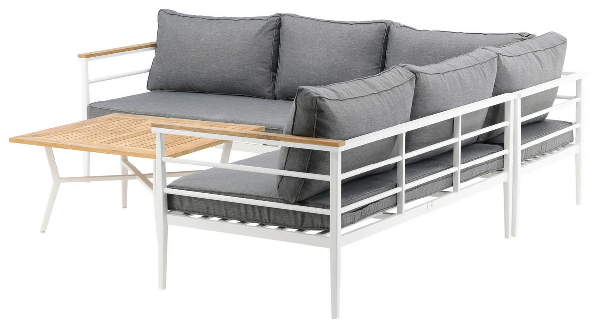 LOUNGEGARNITUR 233/233 cm Teakholz Aluminium  - Weiß, KONVENTIONELL, Holz/Metall (233/233cm) - Gardenson