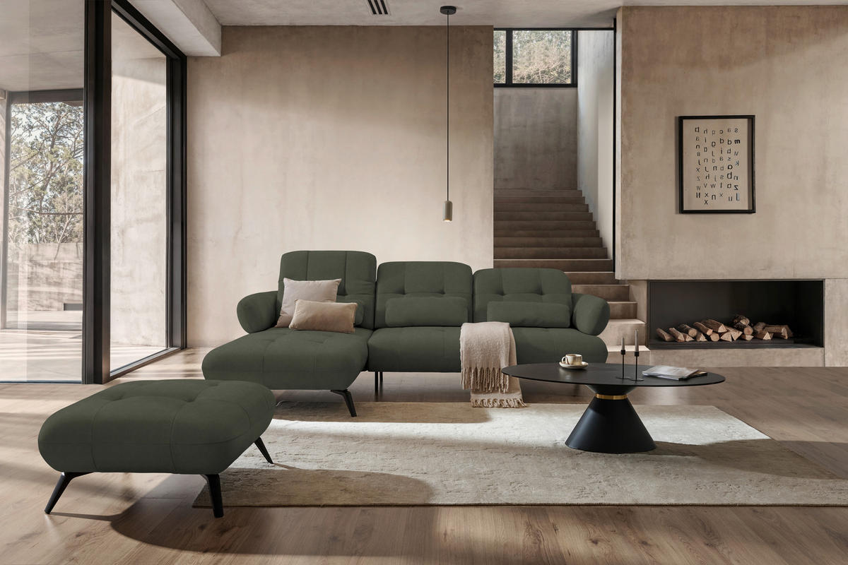 ECKSOFA Flachgewebe Grün  - Schwarz/Grün, Modern, Textil/Metall (180/282cm) - Novel