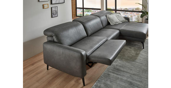 ECKSOFA Anthrazit Echtleder Kopfteilverstellung  - Anthrazit/Schwarz, Design, Leder/Metall (323/179cm) - Dieter Knoll