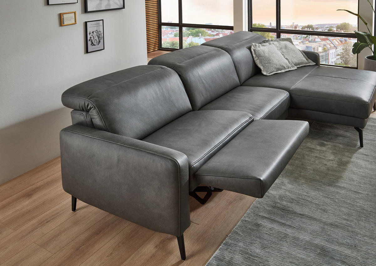 ECKSOFA  in Echtleder Anthrazit  179/323 cm  - Anthrazit/Schwarz, Design, Leder/Metall (179/323cm) - Dieter Knoll