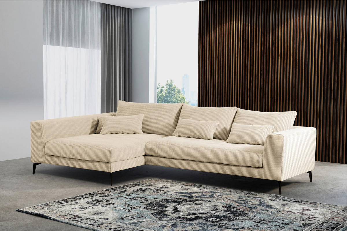 ECKSOFA in Cord Creme  - Creme/Schwarz, Design, Textil/Metall (172/313cm) - Livetastic