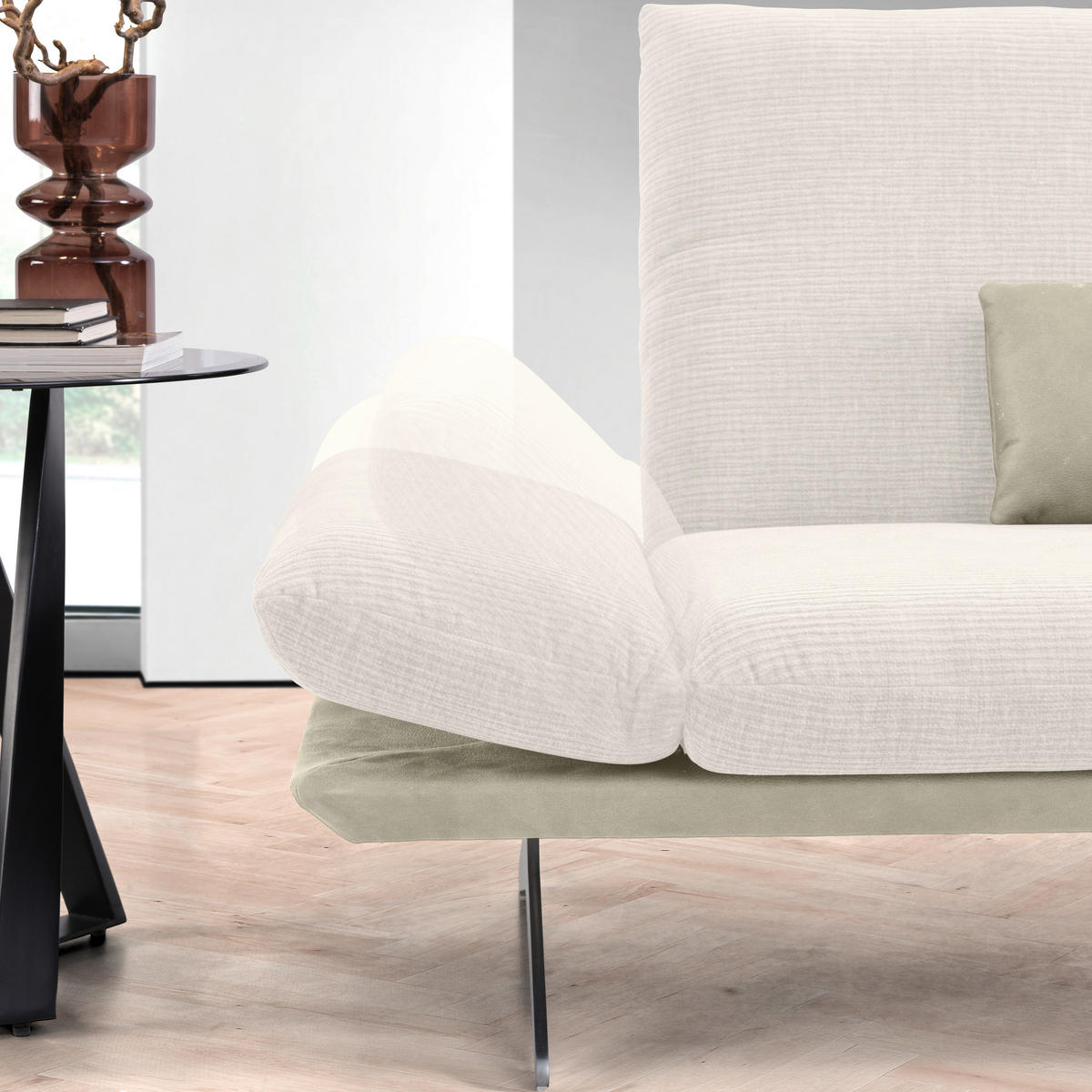 ECKSOFA in Flachgewebe Creme, Beige  277/209 cm  - Edelstahlfarben/Beige, Design, Textil/Metall (277/209cm) - Koinor