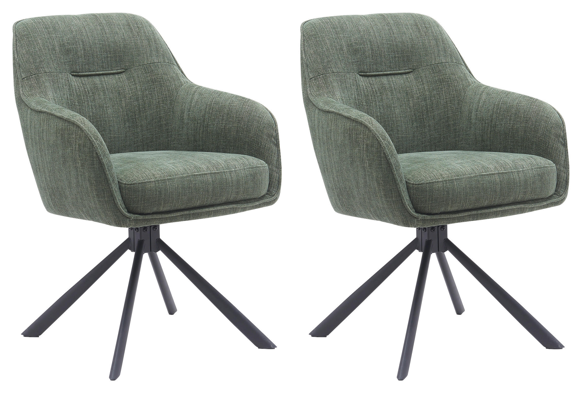 ARMLEHNSTUHL-SET 2 Stück Sitzfläche 360° drehbar, automatische Rückholfunktion, gepolsterte Armlehnen Chenille  - Waldgrün/Schwarz, MODERN, Textil/Metall (59/87/65cm) - Livetastic