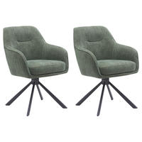 ARMLEHNSTUHL-SET 2 Stück Sitzfläche 360° drehbar, automatische Rückholfunktion, gepolsterte Armlehnen Chenille  - Waldgrün/Schwarz, MODERN, Textil/Metall (59/87/65cm) - Livetastic
