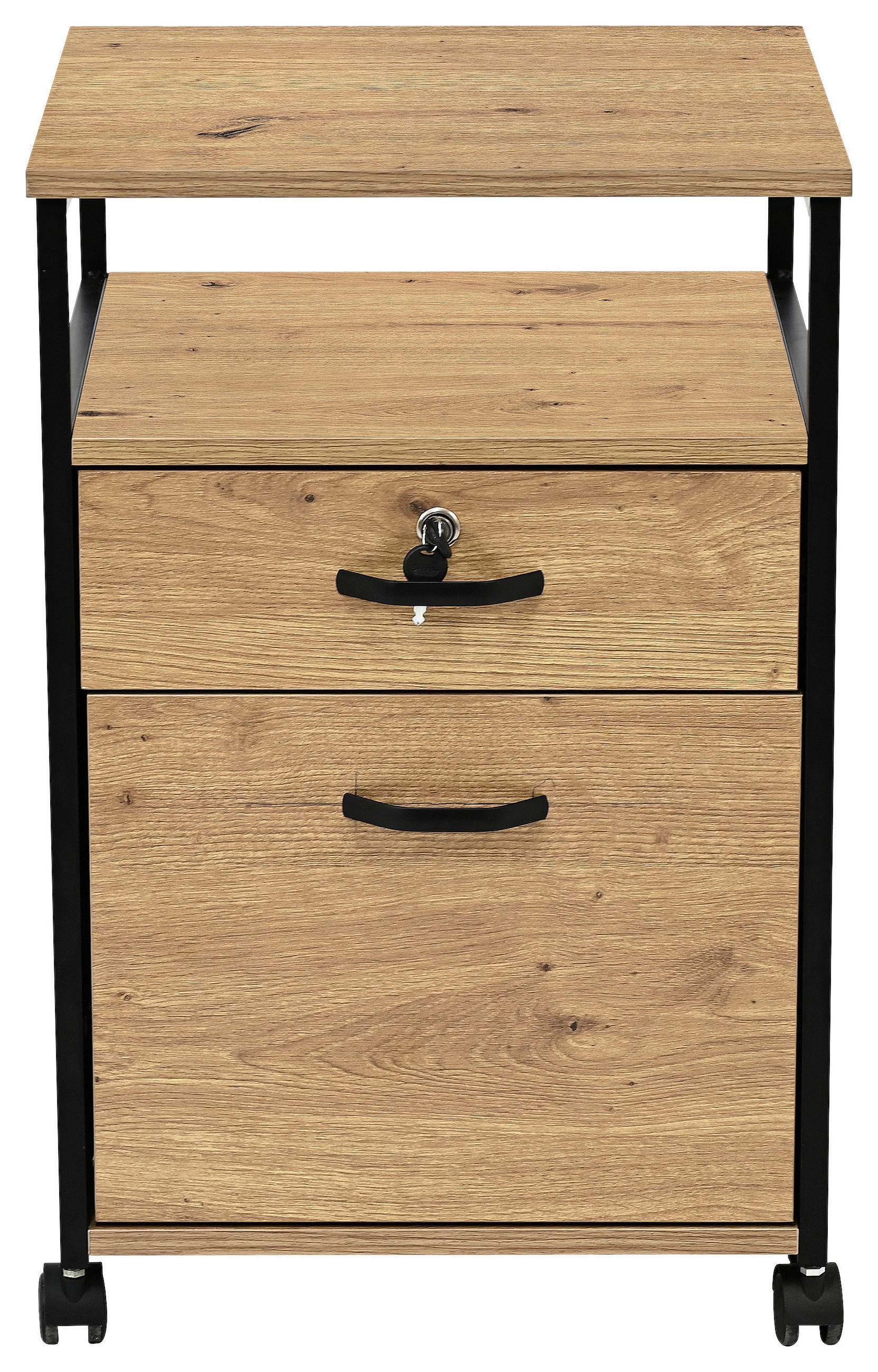 Thumbnail - Carryhome Rollcontainer, Schwarz, Eiche Artisan, Holzwerkstoff, 1 Fächer, 2 Schubladen, 43x66x45 cm, Beimöbel erhältlich...