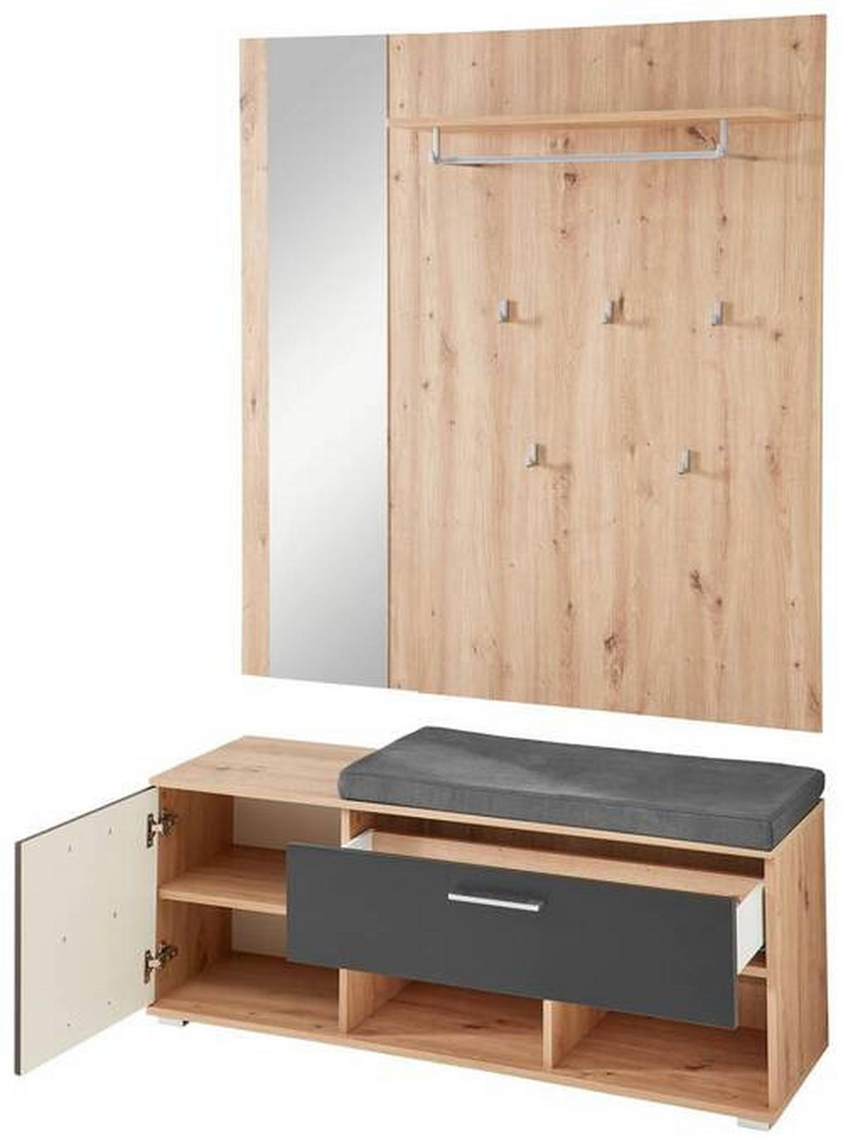 GARDEROBE 3-teilig  in 206/195/38 cm  - Schwarz/Eiche Artisan, Basics, Holzwerkstoff (206/195/38cm) - Xora