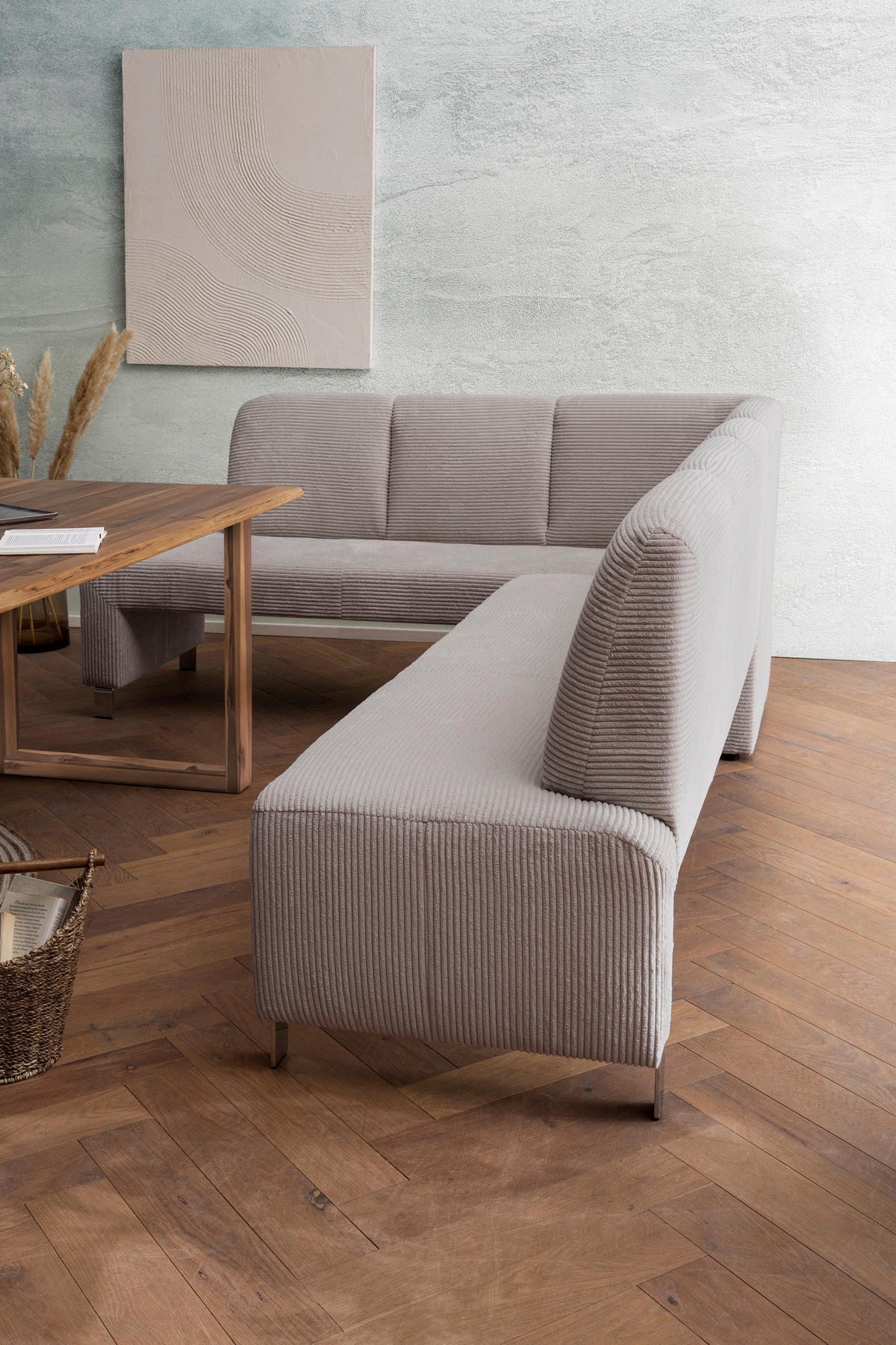 KLUPA KUTNA  svijetlo smeđa, cappuccino  drvo, tekstil, drvni materijal      - srebrne boje/svijetlo smeđa, Moderno, drvni materijal/drvo (264/197cm) - Livetastic