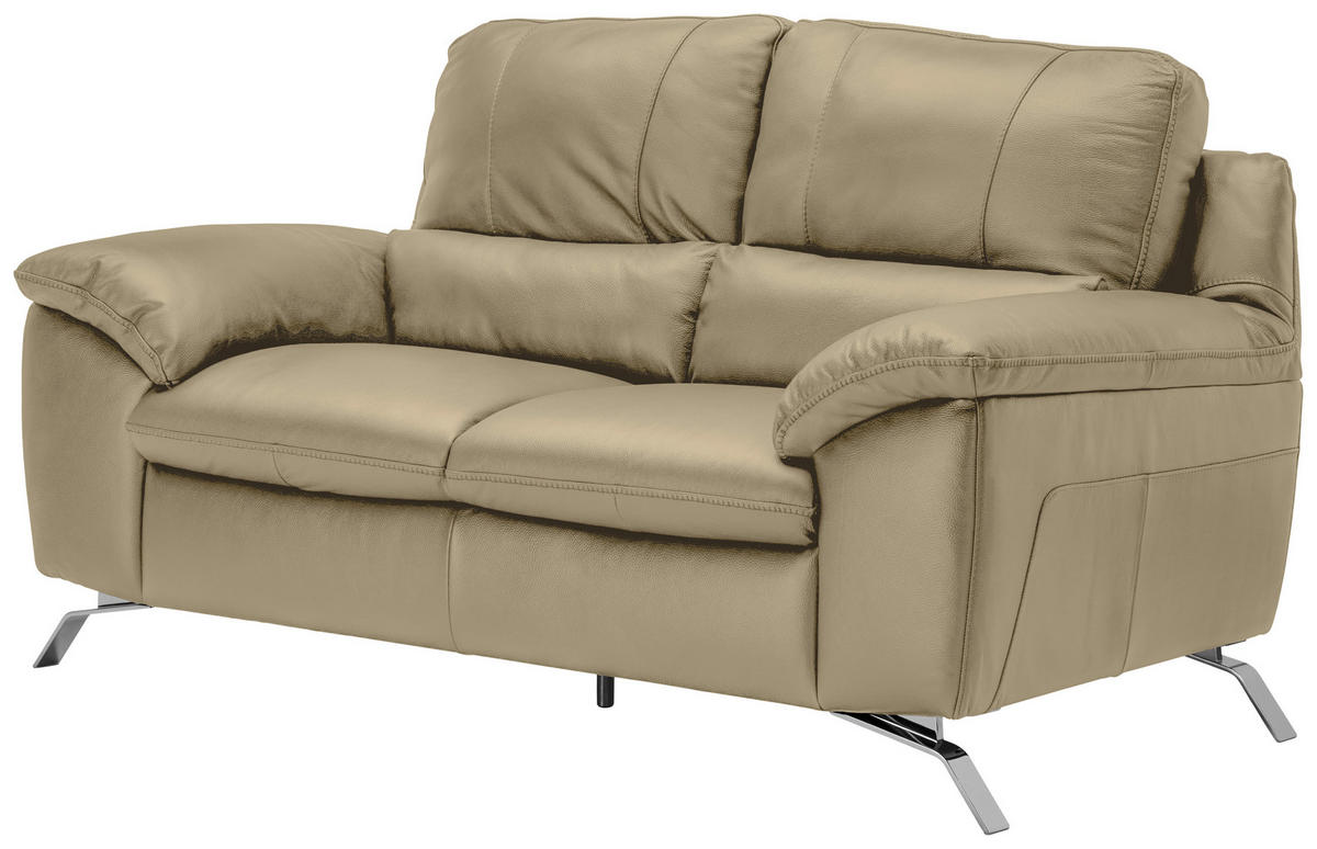 2,5-SITZER in Kombination Echtleder/Lederlook Greige  - Greige/Silberfarben, Design, Leder/Metall (211/97/95cm) - Livetastic