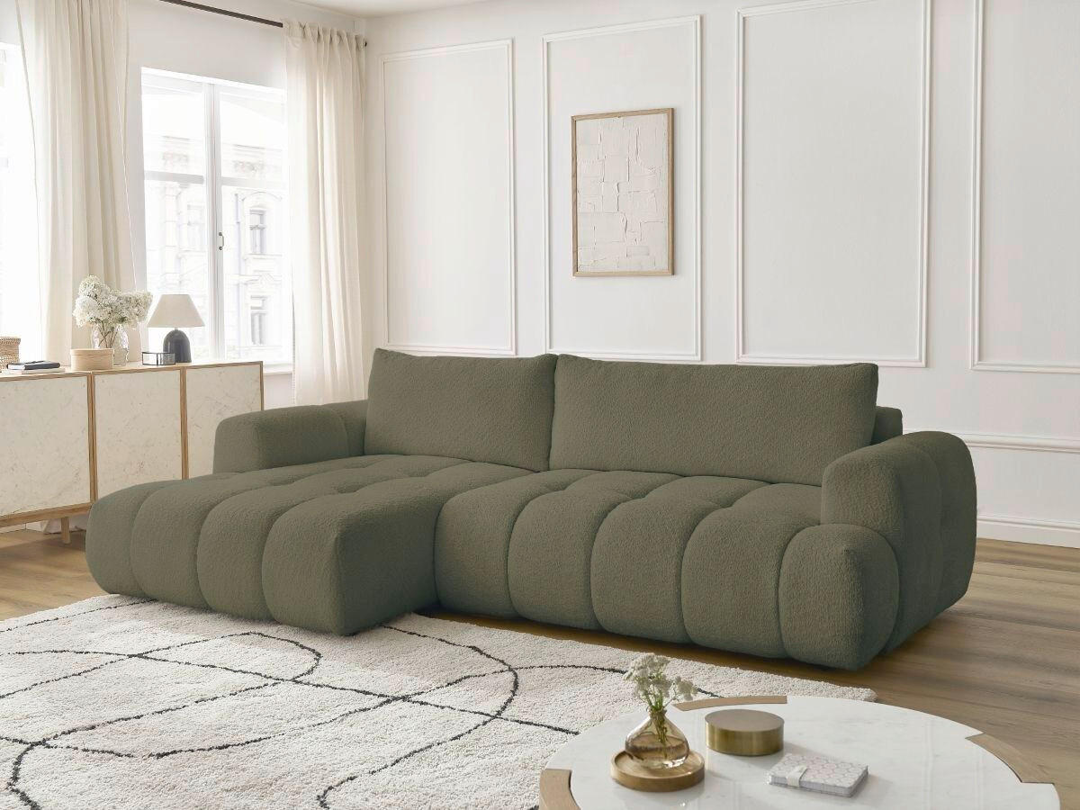 ECKSCHLAFSOFA FUJI Bouclé Grün  inkl.  - Schwarz/Grün, MODERN, Kunststoff/Textil (160/292cm)