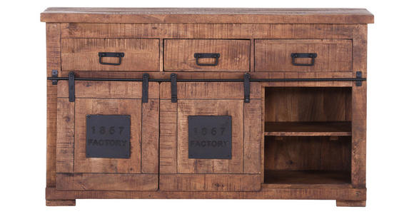 SIDEBOARD Mangoholz massiv Naturfarben Einlegeböden  - Schwarz/Naturfarben, ROMANTIK / LANDHAUS, Holz/Metall (145/85/45cm) - Landscape