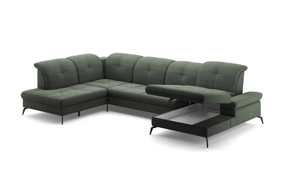 WOHNLANDSCHAFT in Flachgewebe Grün  - Schwarz/Grün, Konventionell, Textil/Metall (231/357/185cm) - Sit & More