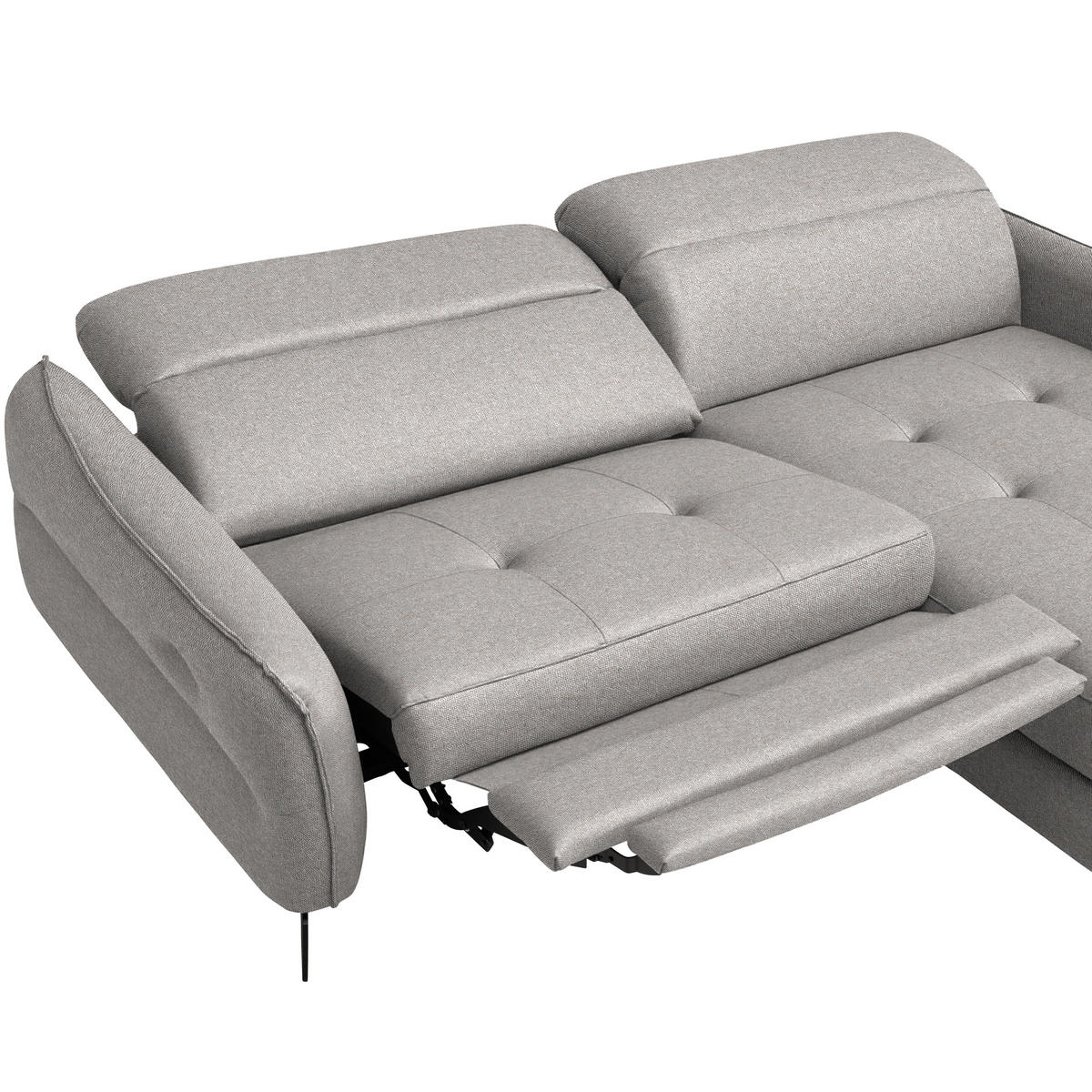 ECKSOFA MANTA in Flachgewebe Grauweiß  246/175 cm  - Grauweiß/Schwarz, Design, Textil/Metall (246/175cm) - Celina