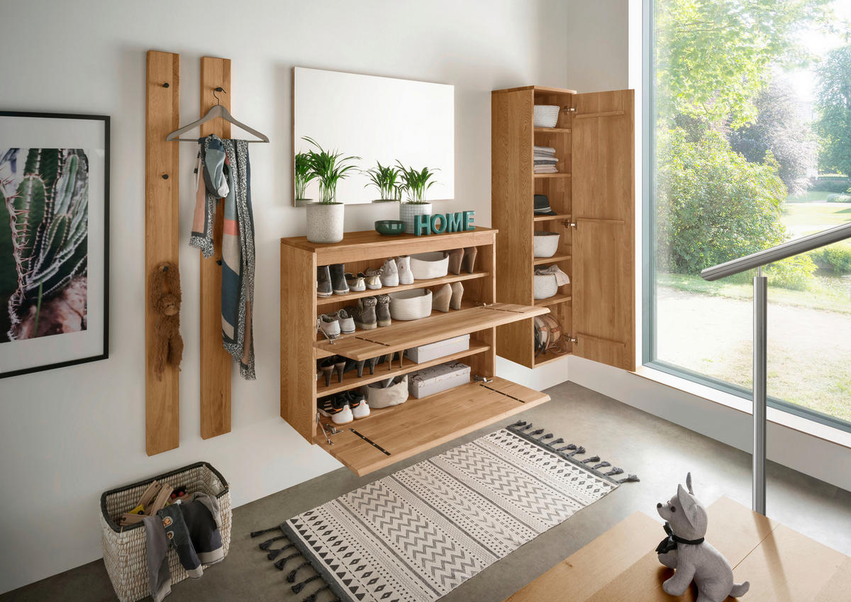 HÄNGESCHUHSCHRANK Asteiche vollmassiv Eichefarben  - Eichefarben, Natur, Holz (110/84/35cm) - Linea Natura