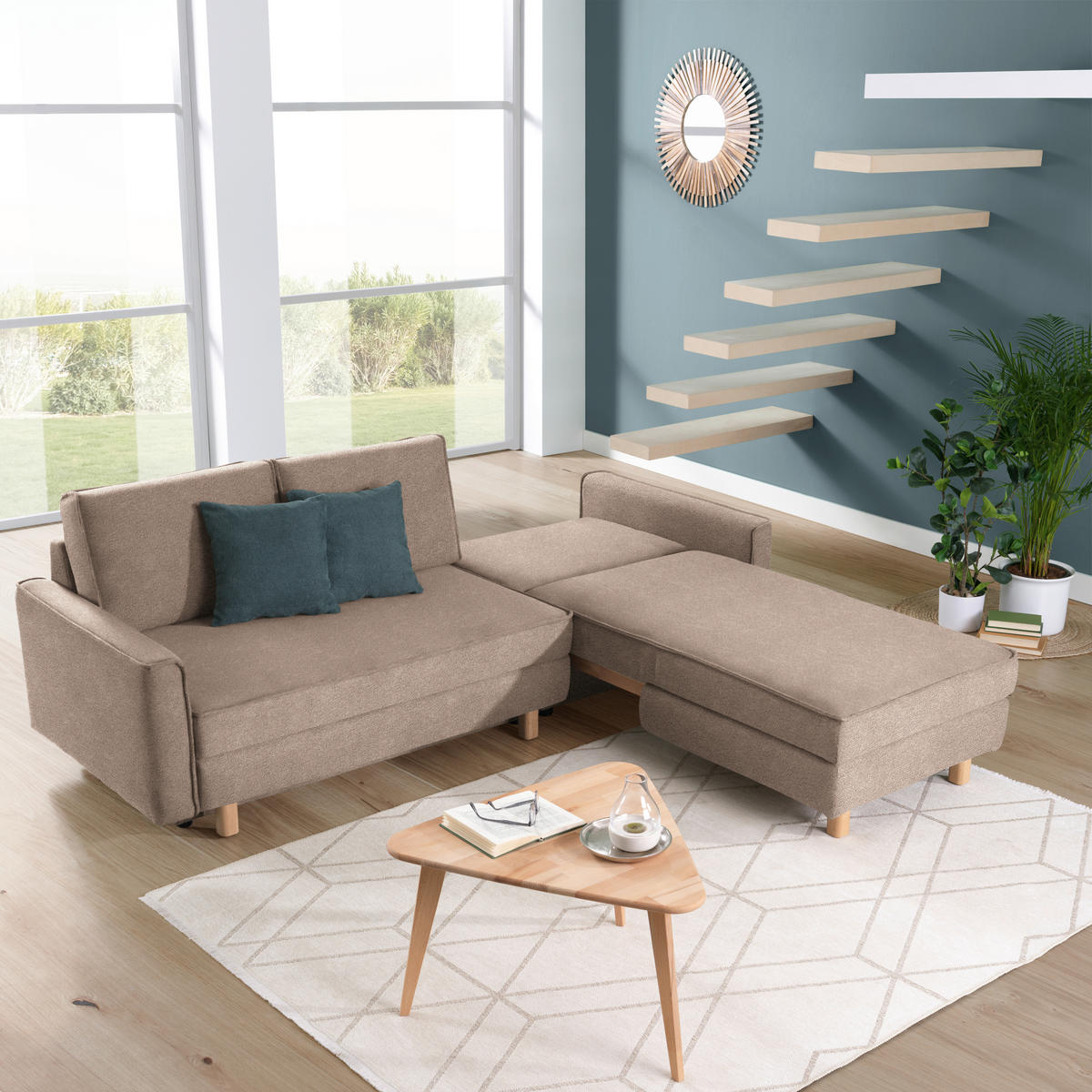 ECKSOFA in Chenille Braun  237/170 cm  - Eichefarben/Braun, KONVENTIONELL, Holz/Textil (237/170cm) - Sedda