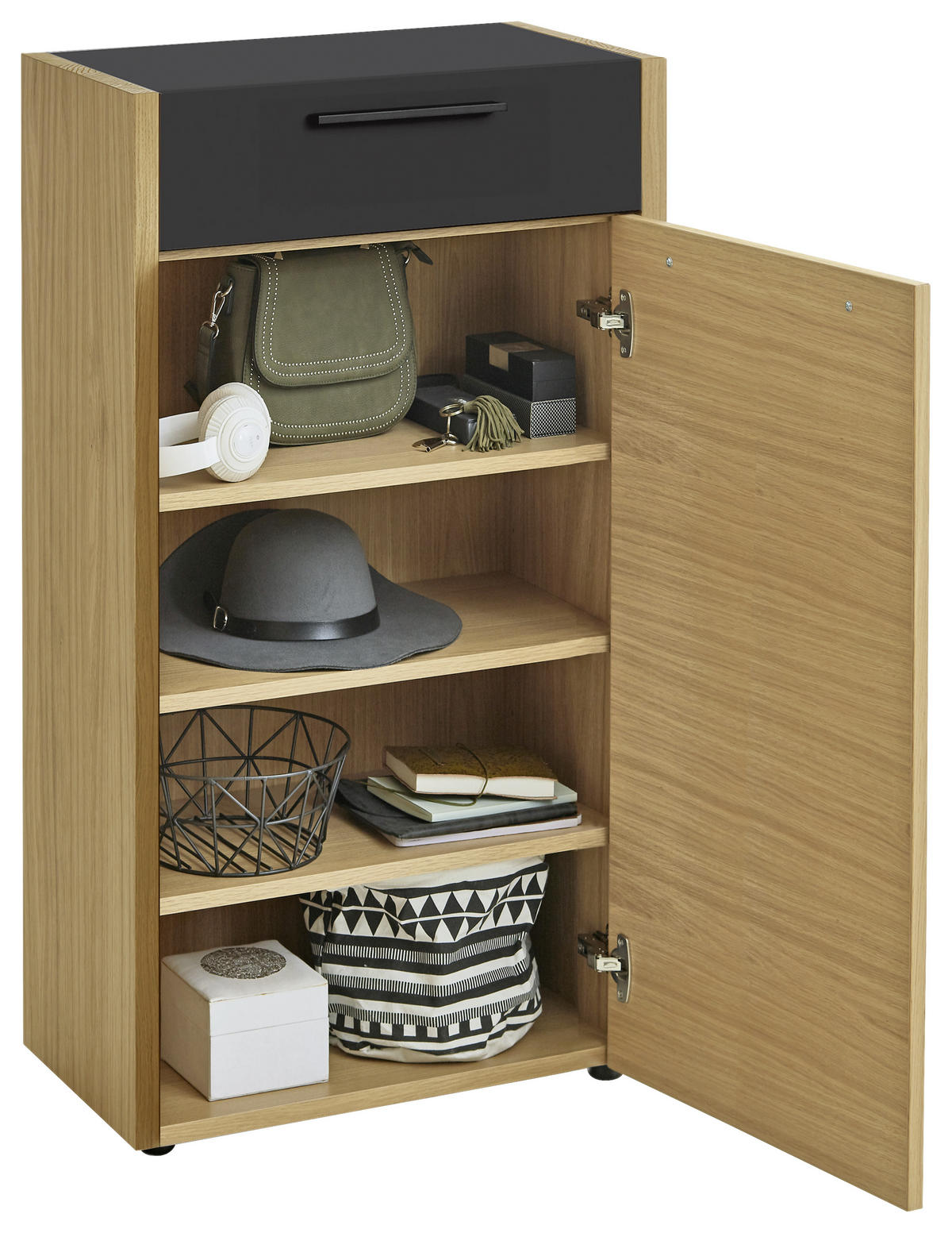 SCHUHSCHRANK Eiche, Balkeneiche furniert Schwarz, Eichefarben  - Eichefarben/Schwarz, Design, Holz/Holzwerkstoff (61/103/37cm)