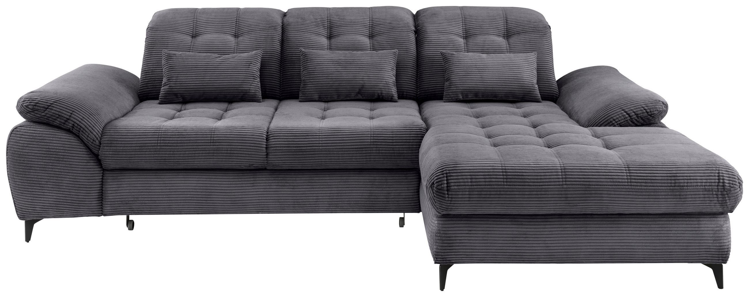 ECKSCHLAFSOFA Cord Grau  inkl. Sitztiefenverstellung, Bettkasten, Schlaffunktion, Kopfteilverstellung  - Schwarz/Grau, MODERN, Textil/Metall (273/189cm) - Livetastic