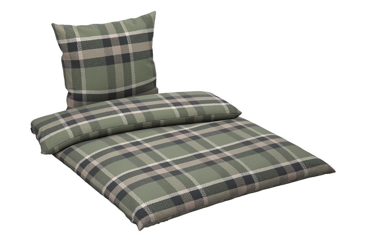 BETTWÄSCHE 2-teilig Flanell 135/200 cm  - Anthrazit/Grün, Textil (135/200cm) - Novel