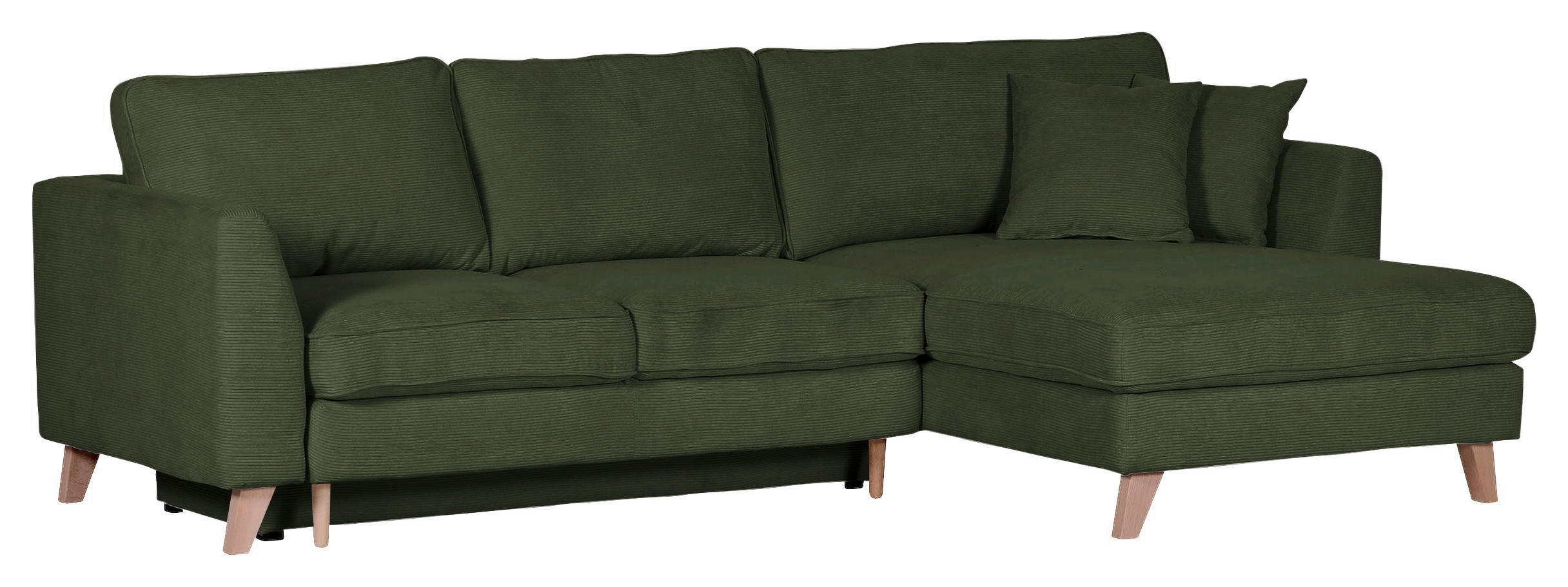 ECKSOFA in Cord Grün - Buchefarben/Grün, Design, Holz/Textil (271/165cm) - MID.YOU