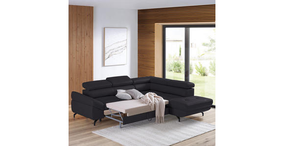 ECKSOFA in Echtleder Dunkelbraun  - Dunkelbraun/Schwarz, Design, Leder/Metall (270/220cm) - Novel