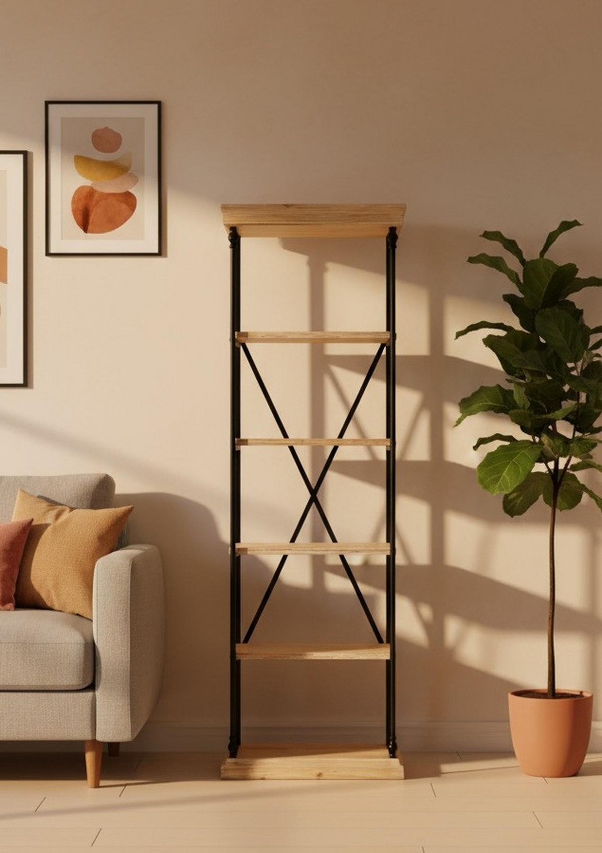 REGAL  60/196/43 cm Schwarz, Tannenholzfarben  - Tannenholzfarben/Schwarz, Design, Holz/Metall (60/196/43cm) - Landscape