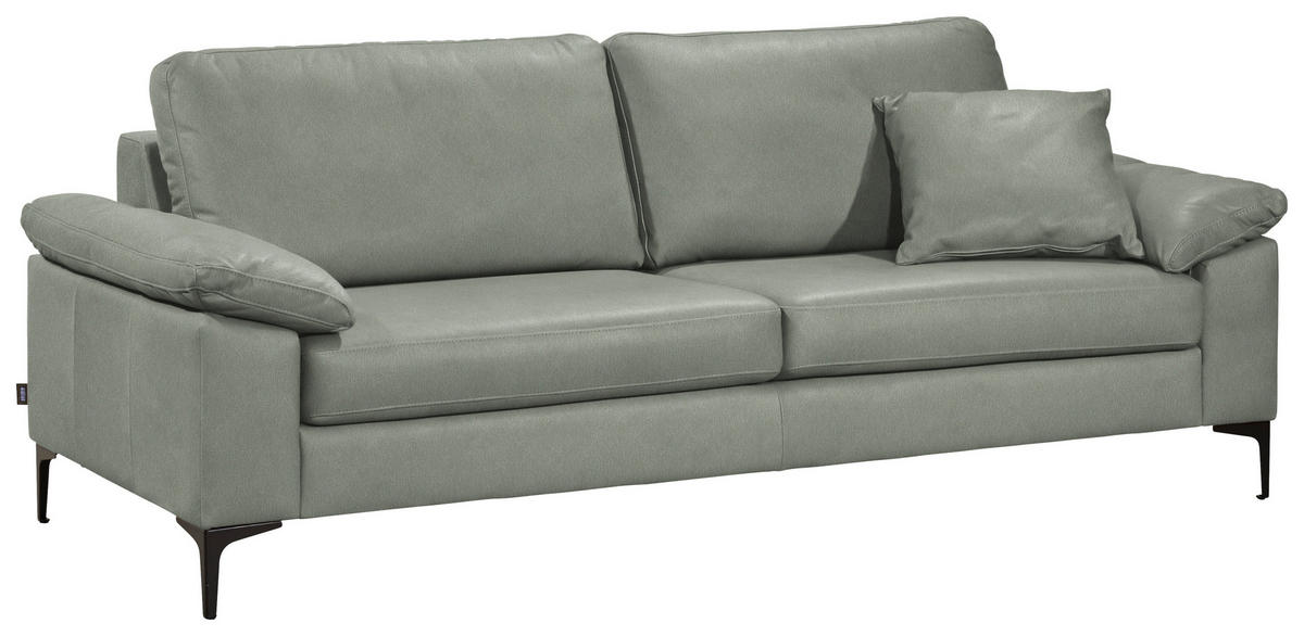 2,5-SITZER  in Echtleder Hellgrau   - Hellgrau/Schwarz, Design, Leder/Metall (204/83/97cm) - Schöner Wohnen