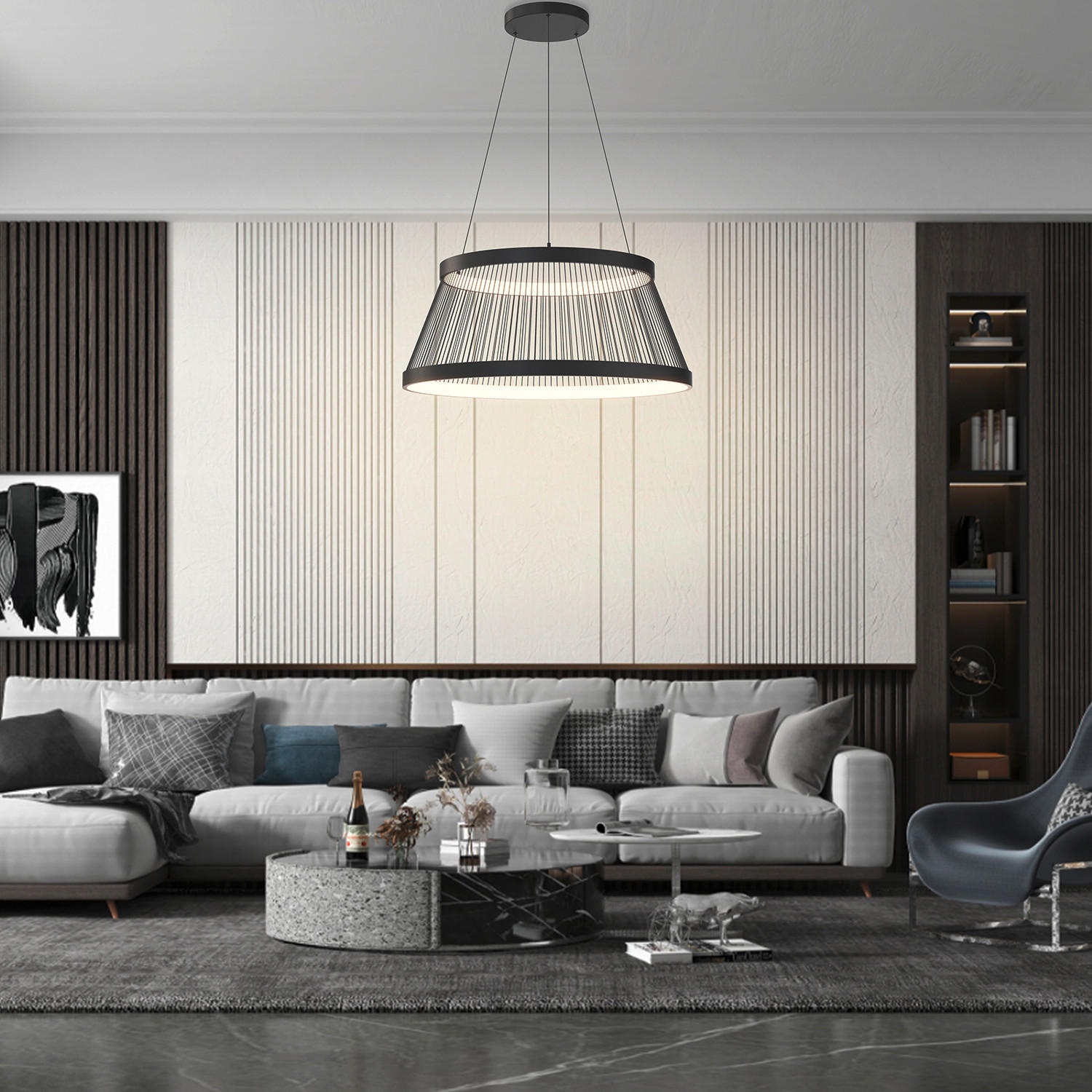 STROPNÍ ZÁVĚSNÉ LED SVÍTIDLO - černá, Design, kov (80/80/150cm)
