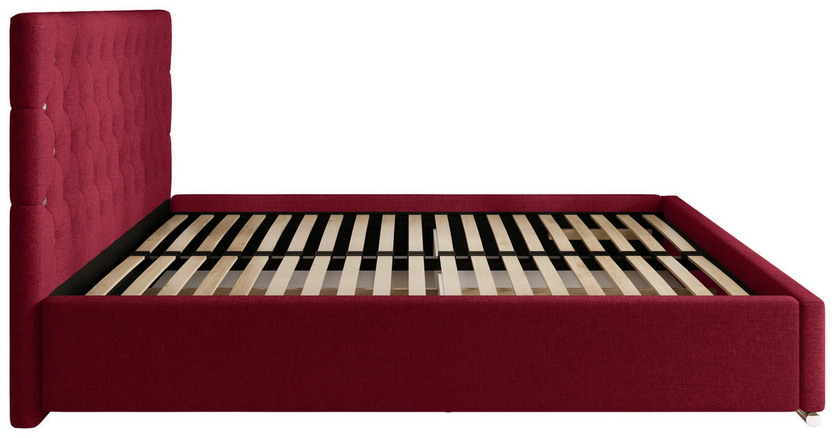 POLSTERBETT 180/200 cm,  in Dunkelrot, gepolstertes Kopfteil, Lattenrost, Bettkasten,  - Chromfarben/Schwarz, MODERN, Holz/Kunststoff (180/200cm) - Chameo