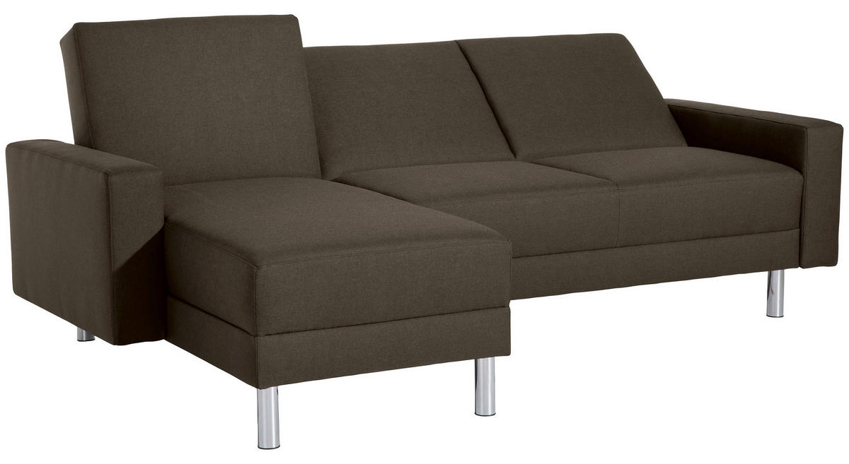 ECKSCHLAFSOFA inkl. Hocker in Braun Textil   - Chromfarben/Braun, Konventionell, Textil/Metall (152/230cm) - Max Winzer