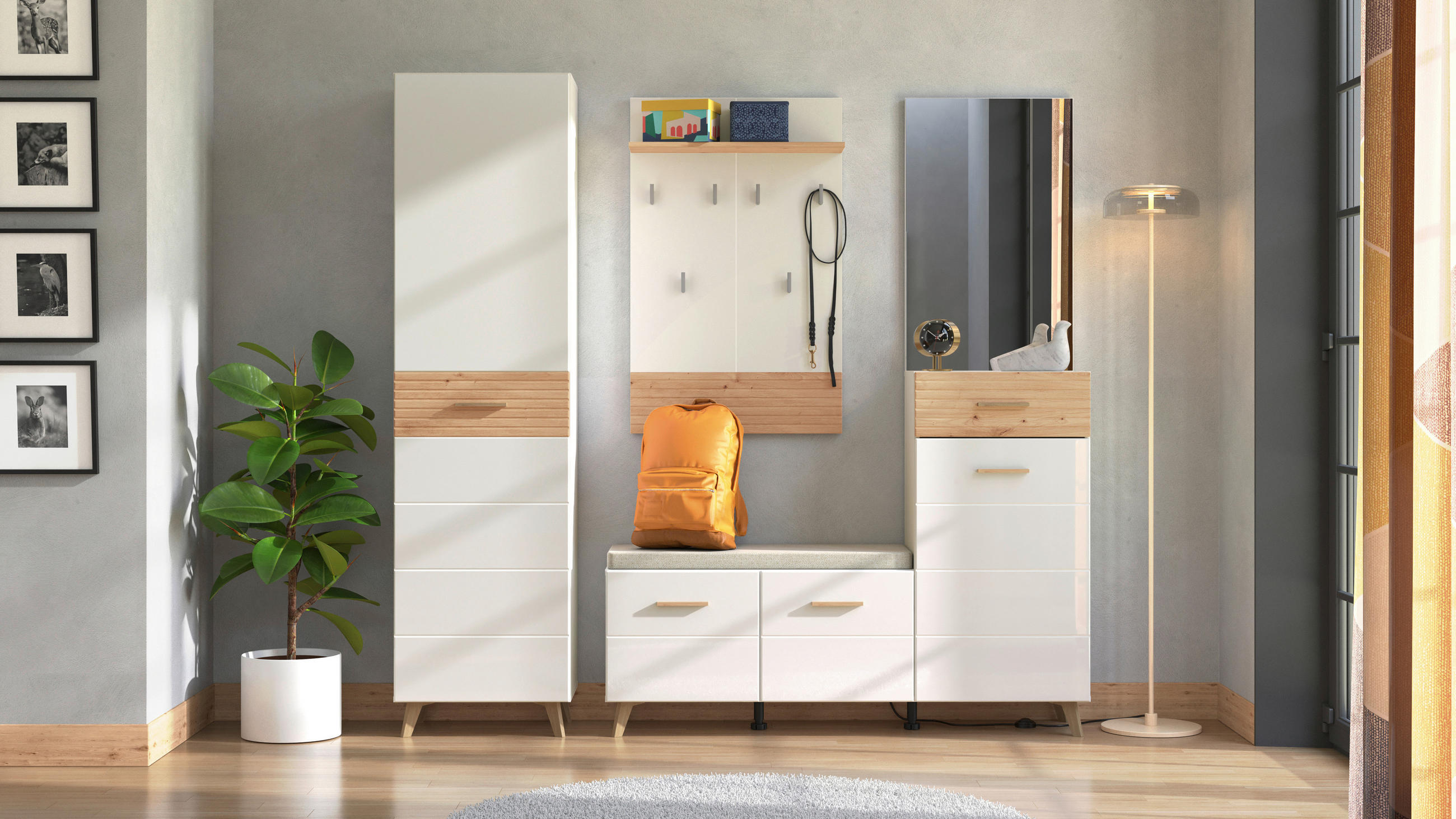 ELŐSZOBASZEKRÉNY 51,5/35/193 cm  - Artisan tölgy/fehér, Basics, faalapú anyag (51,5/35/193cm) - Xora