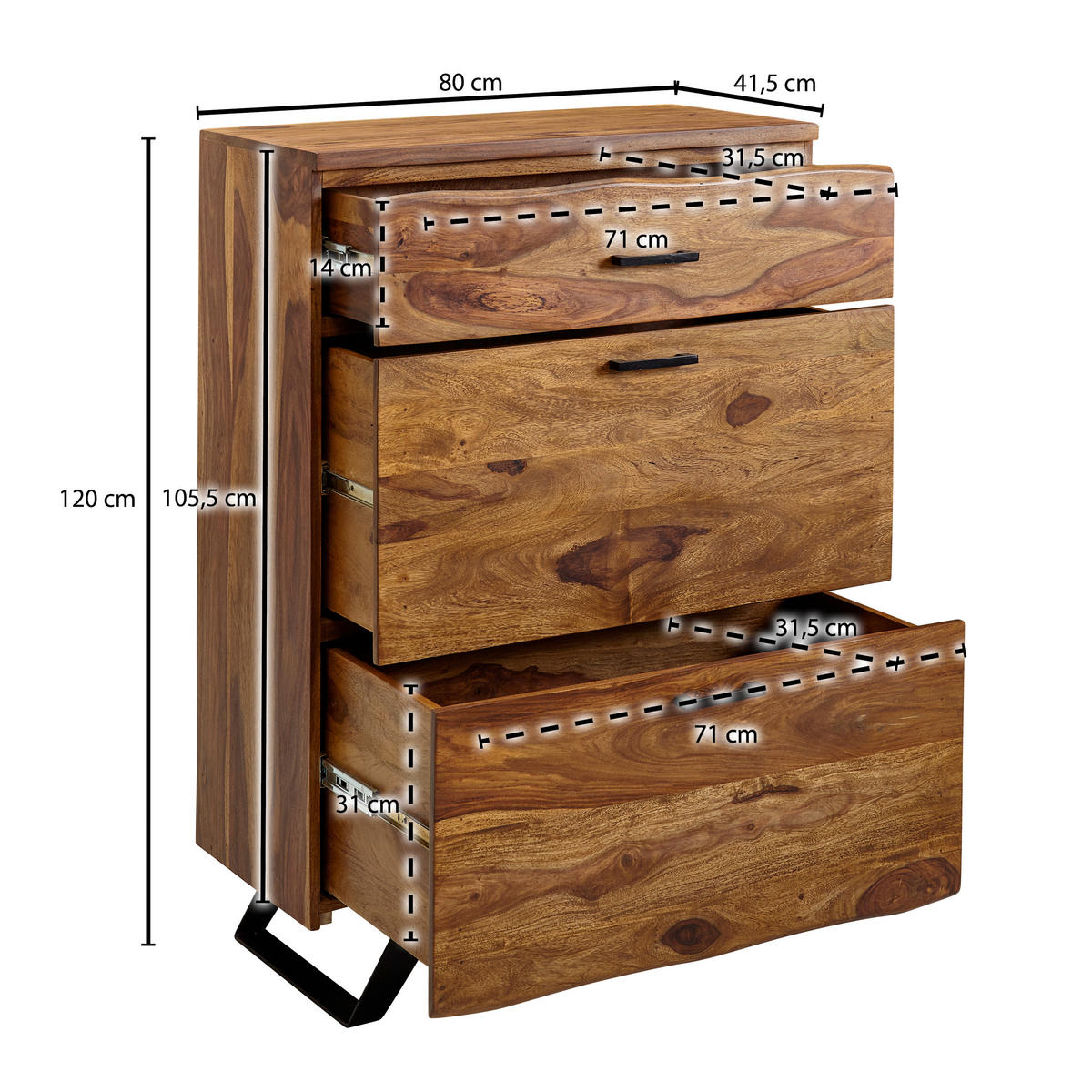 SIDEBOARD  in 80/120/41,5 cm  - Sheeshamfarben/Schwarz, Design, Holz/Metall (80/120/41,5cm) - MID.YOU