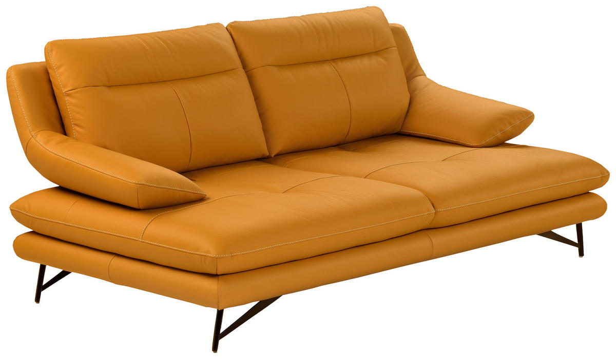 3-SITZER-SOFA Echtleder Currygelb  - Currygelb/Weiss, Design, Leder/Metall (215/90/109cm) - Calia Italia