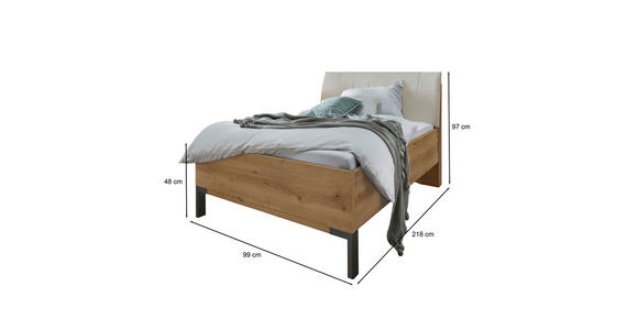 BETT 90/200 cm in Champagner, Eiche Bianco - Schieferfarben/Eiche Bianco, KONVENTIONELL, Holzwerkstoff/Textil (90/200cm) - Dieter Knoll