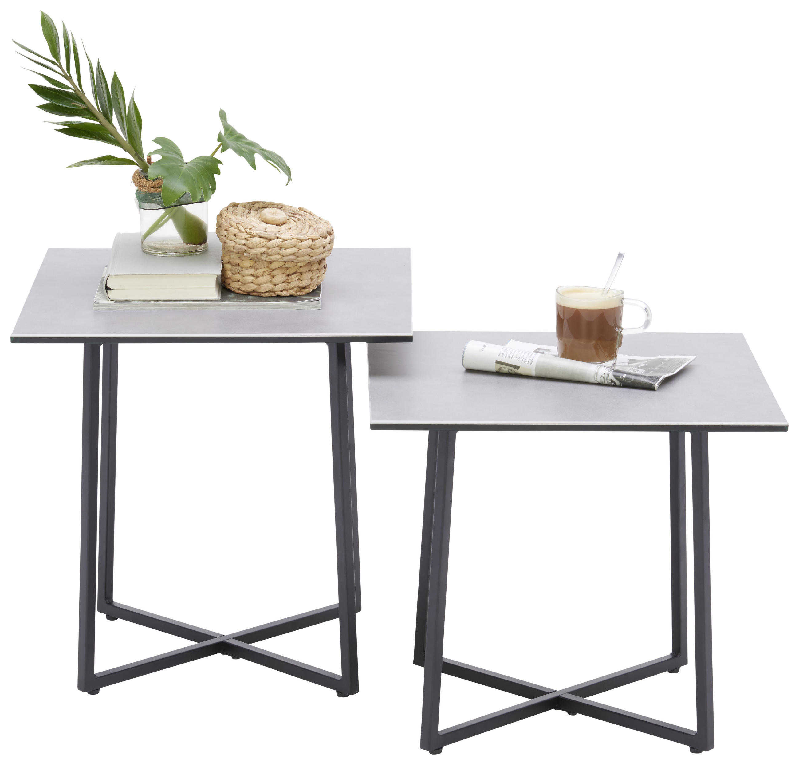 COUCHTISCHSET Hartglas 45/45/45 cm quadratisch Schwarz, Hellgrau  - Hellgrau/Schwarz, Design, Glas/Keramik (45/45/45cm) - Hom`in