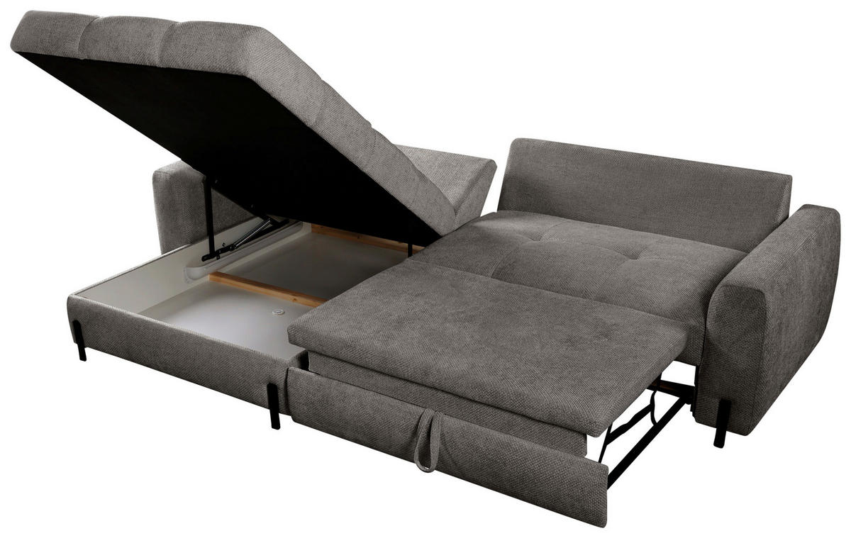 ECKSOFA in Struktur Graubraun  - Graubraun/Schwarz, Design, Textil/Metall (162/265cm) - MID.YOU