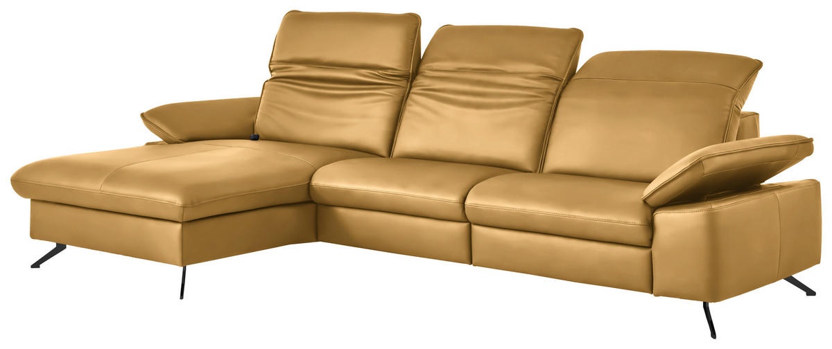 ECKSOFA  Echtleder Gelb  - Gelb/Schwarz, Design, Leder/Metall (169/307cm) - Beldomo Premium