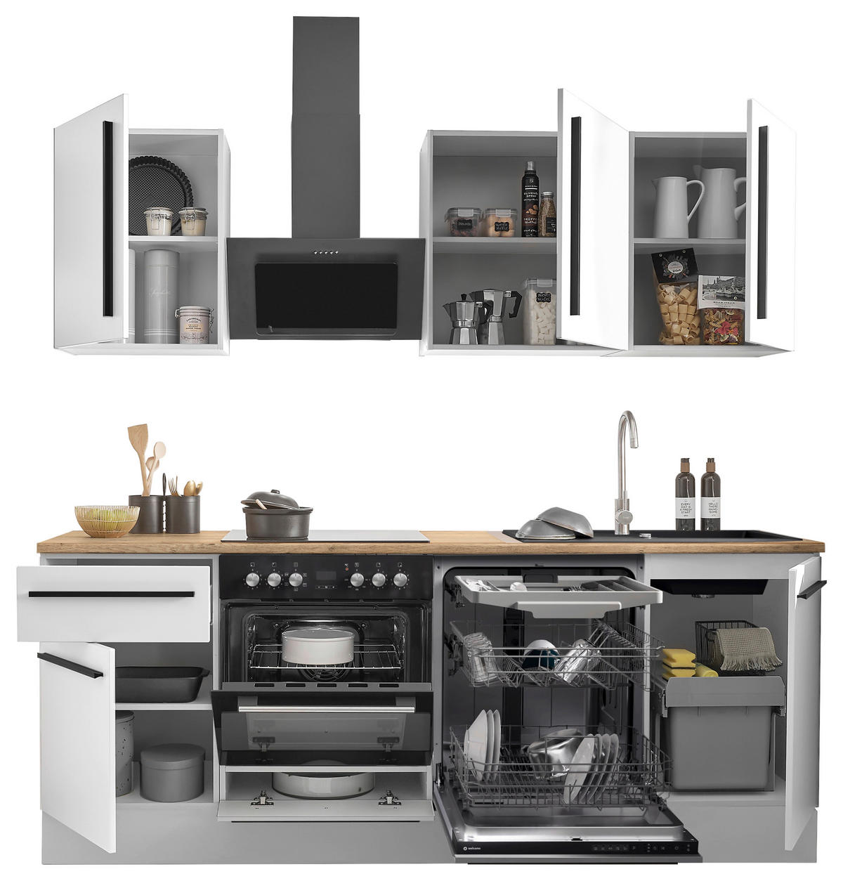 KÜCHENBLOCK 220 cm   in Weiß, Eichefarben  - Eichefarben/Schwarz, Design, Holzwerkstoff/Kunststoff (220cm) - MID.YOU